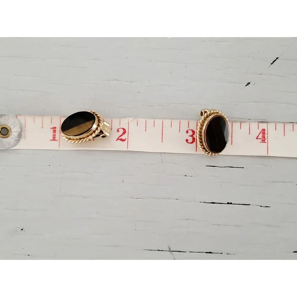 Vintage Tiger-Eye Clip On Gold-fill Earrings